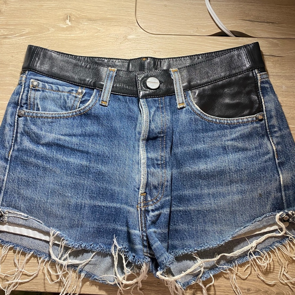 Vintage Levi Jean Shorts with Real Leather
